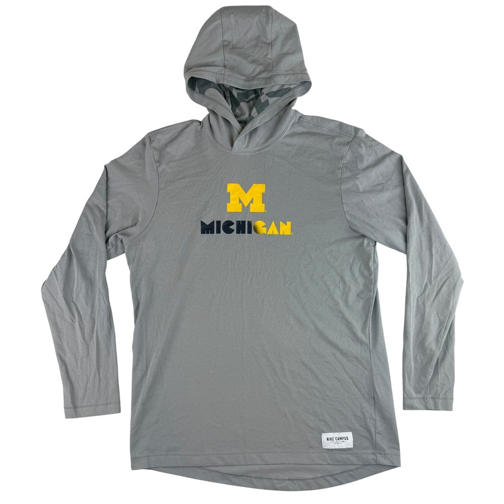 Nike Michigan Wolverines Hoodie T-Shirt Mens Medium Grey Long Sleeve DO4818-007